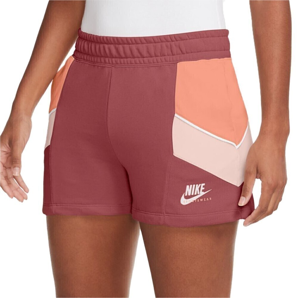 NIKE Red Orange Peach Retro Colorblock Pull On Comfy Shorts Size Large